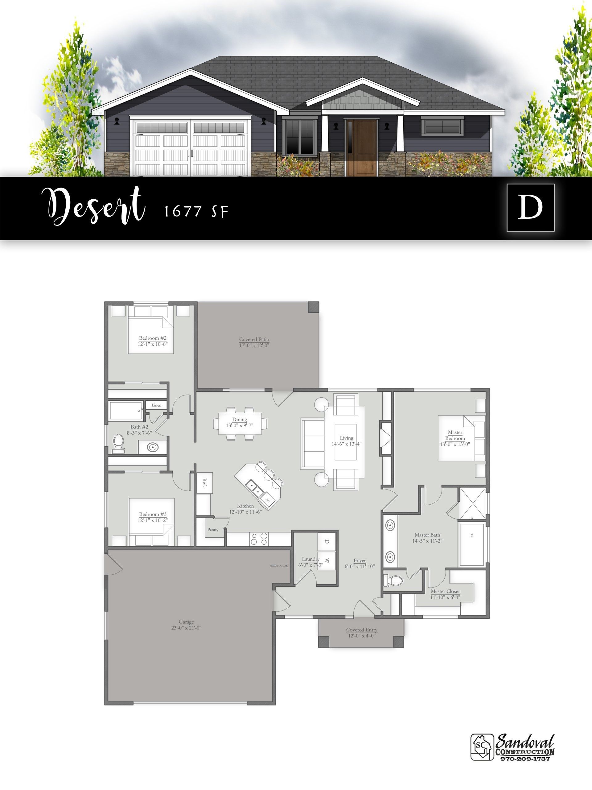 Front elevation and floor plan for a
