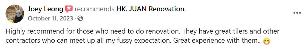 A facebook post with a picture of a person and the words `` highly recommend for those who need to do renovation ''