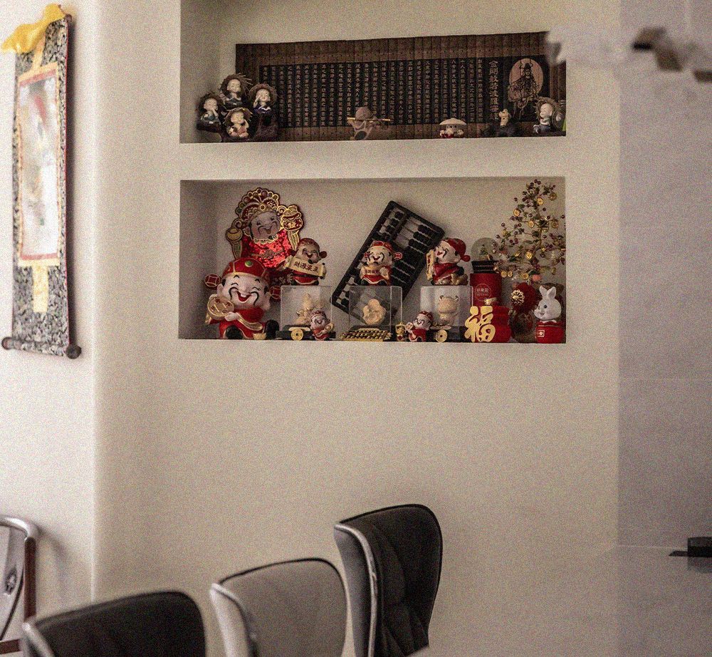 A shelf with a lot of christmas decorations on it