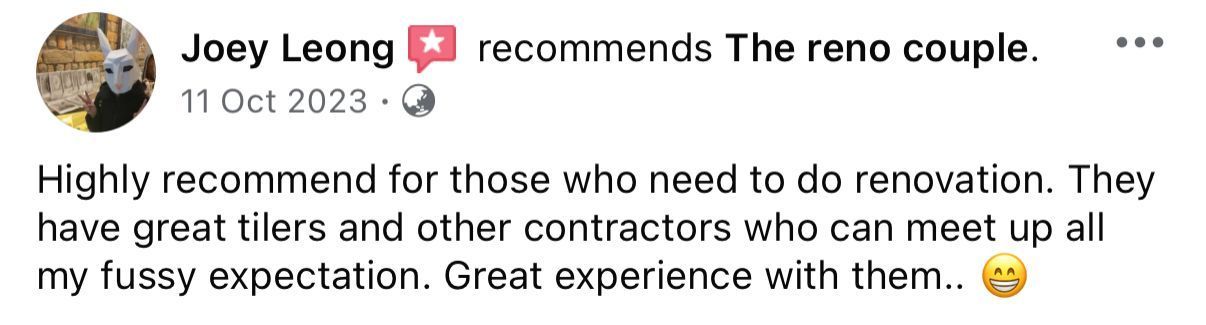 A facebook post with a picture of a person and the words `` highly recommend for those who need to do renovation ''