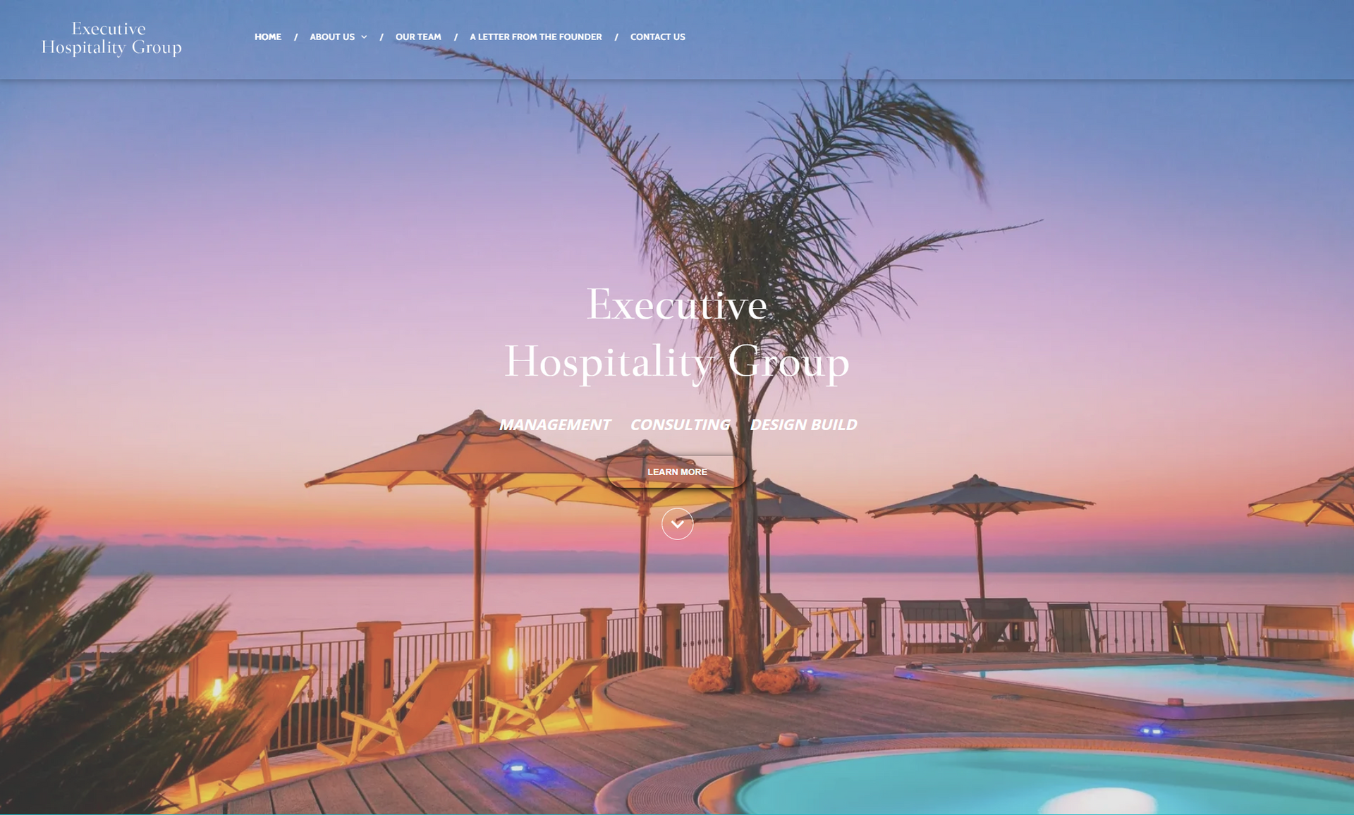 Poolside sunset scene: