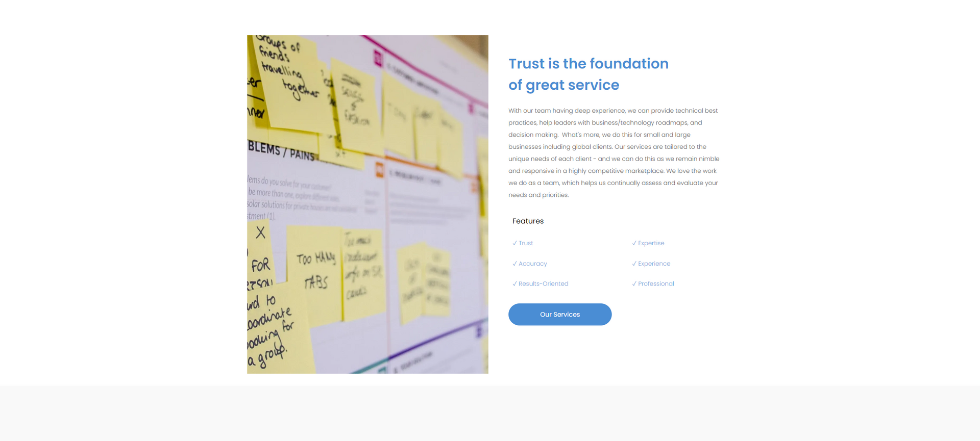 A webpage with an image of a wall covered in sticky notes. The page asks for email and contact info.