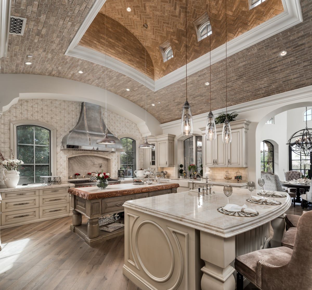 A kitchen with a large island in the middle of it