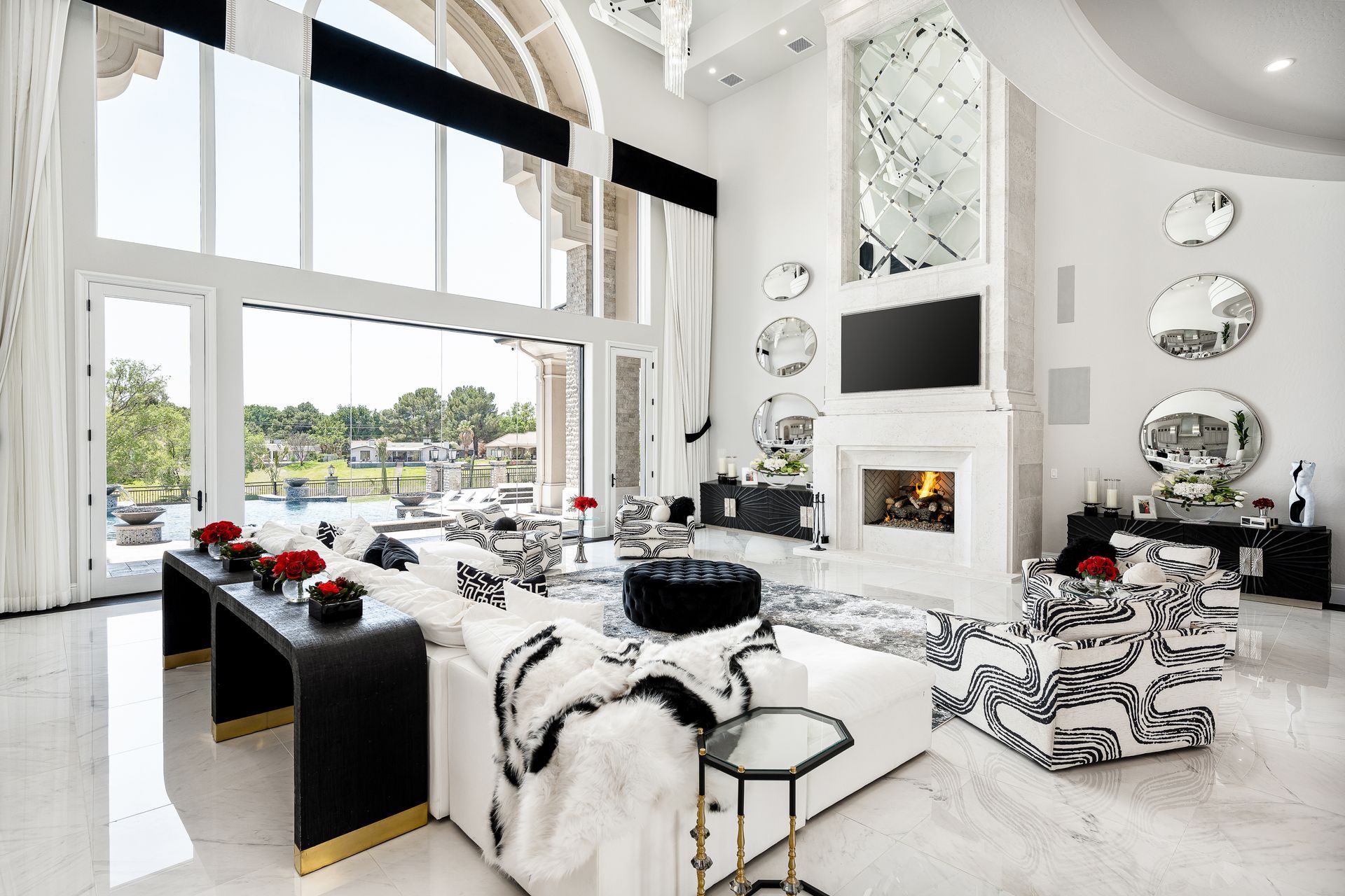 luxury living room with fireplace