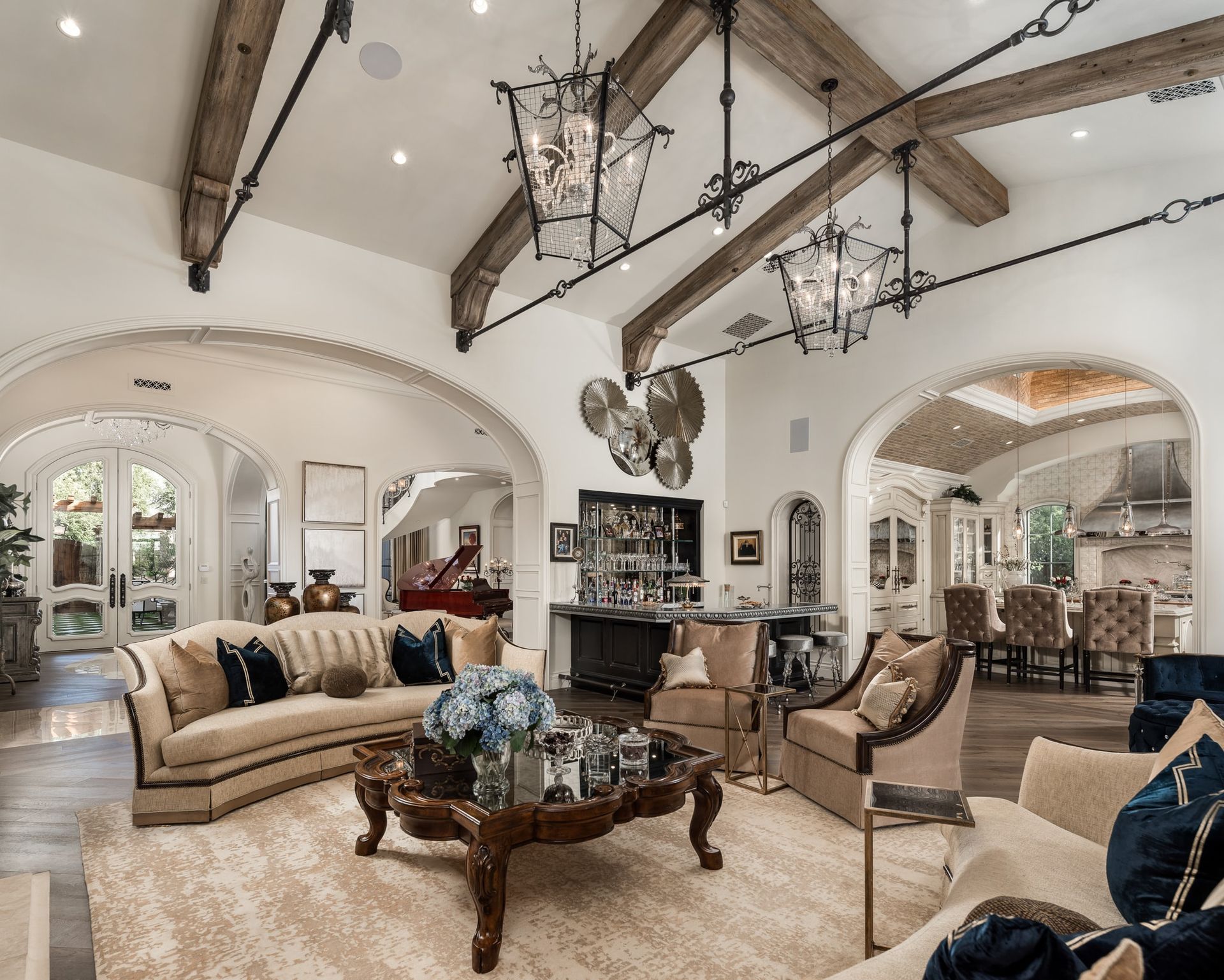 A living room with a couch and a coffee table