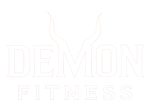 Demon Fitness logo with white text and devil horns.