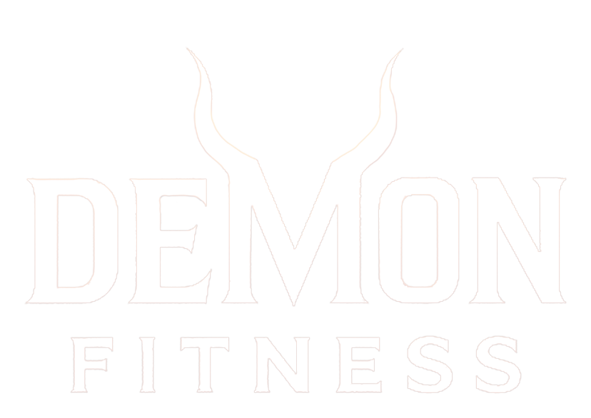 Demon Fitness logo with white text and devil horns.