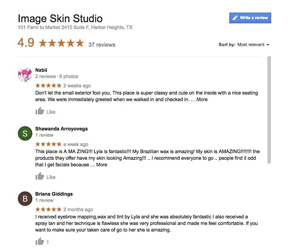 Image Skin Studio Day Spa Google Review Snapshot