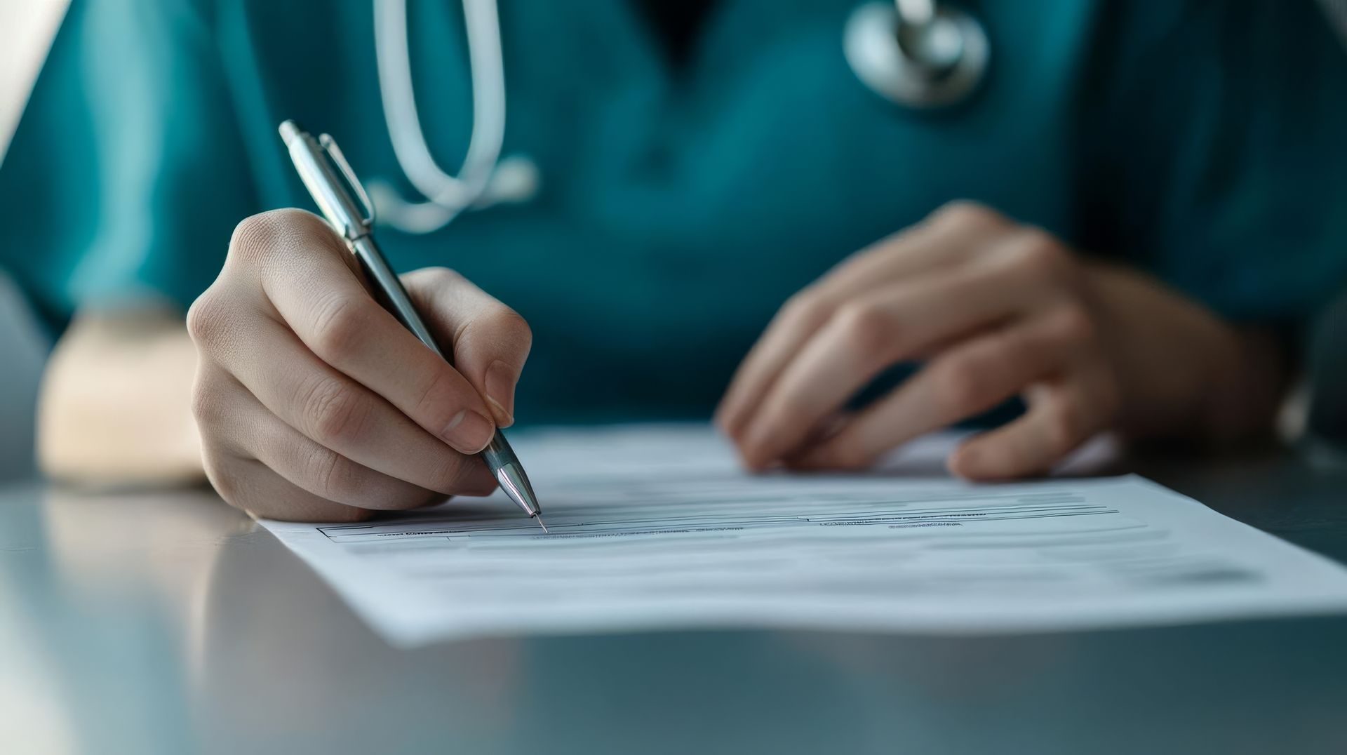 Medical person filling out form