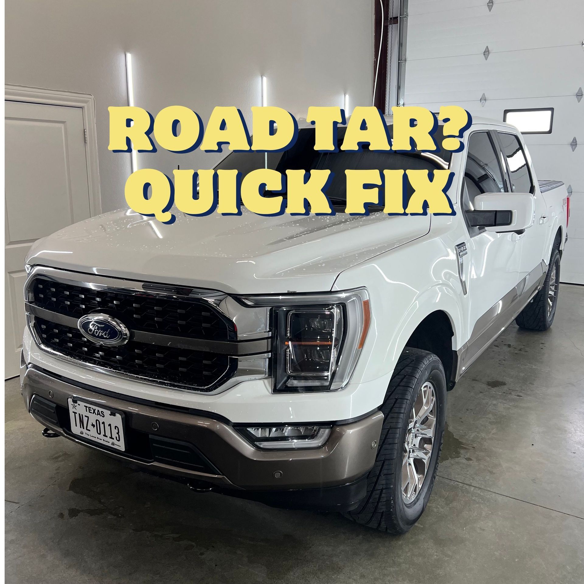 Ceramic coating near me in College Station, TX - White Ford F-150 receiving road tar removal service