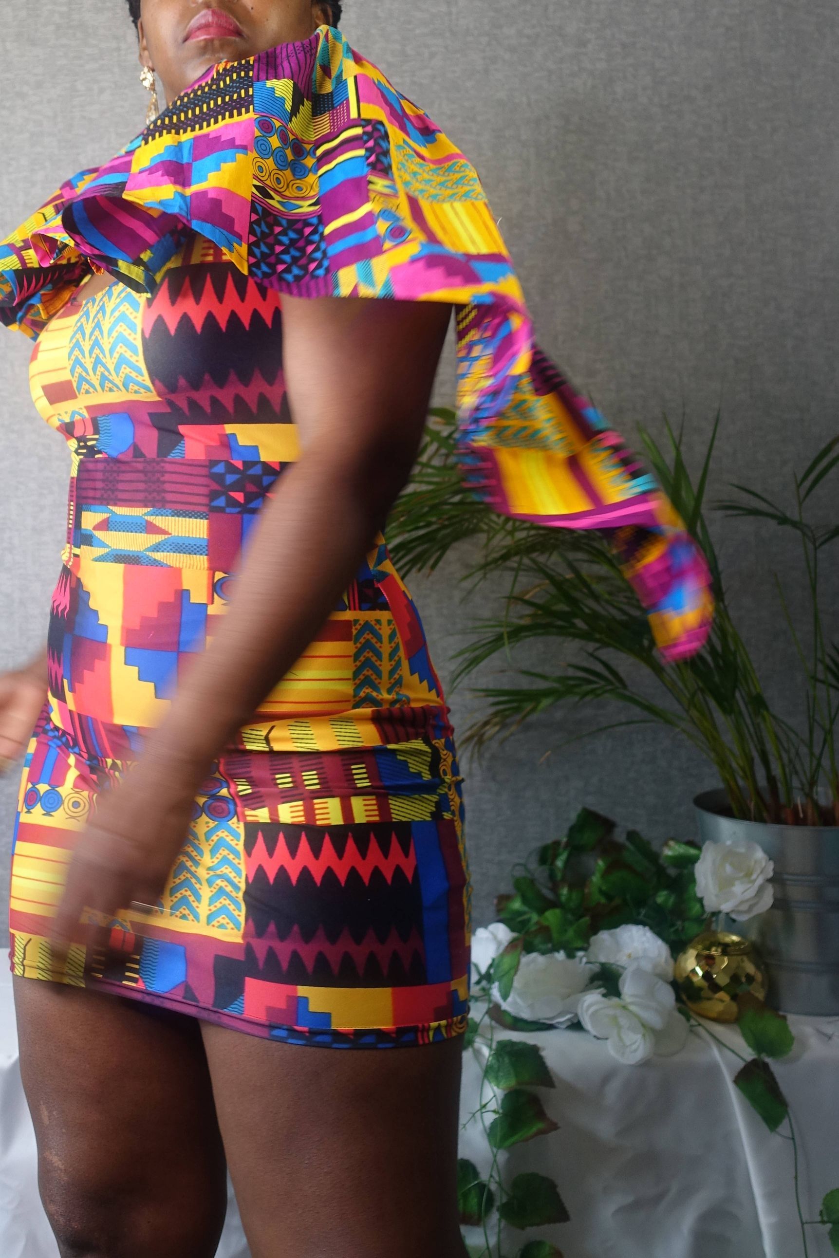 colourful dress side view