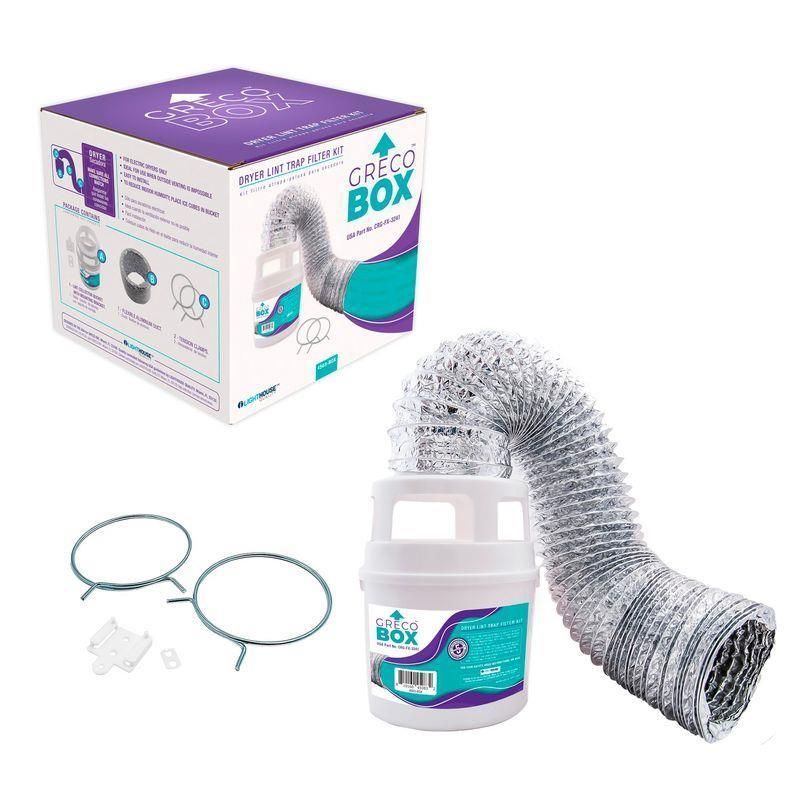 Un kit de ventilación para secadora Greco Box que incluye una campana de ventilación de plástico blanco.