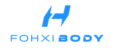 A blue logo for an online fitness trainer called fohxi body