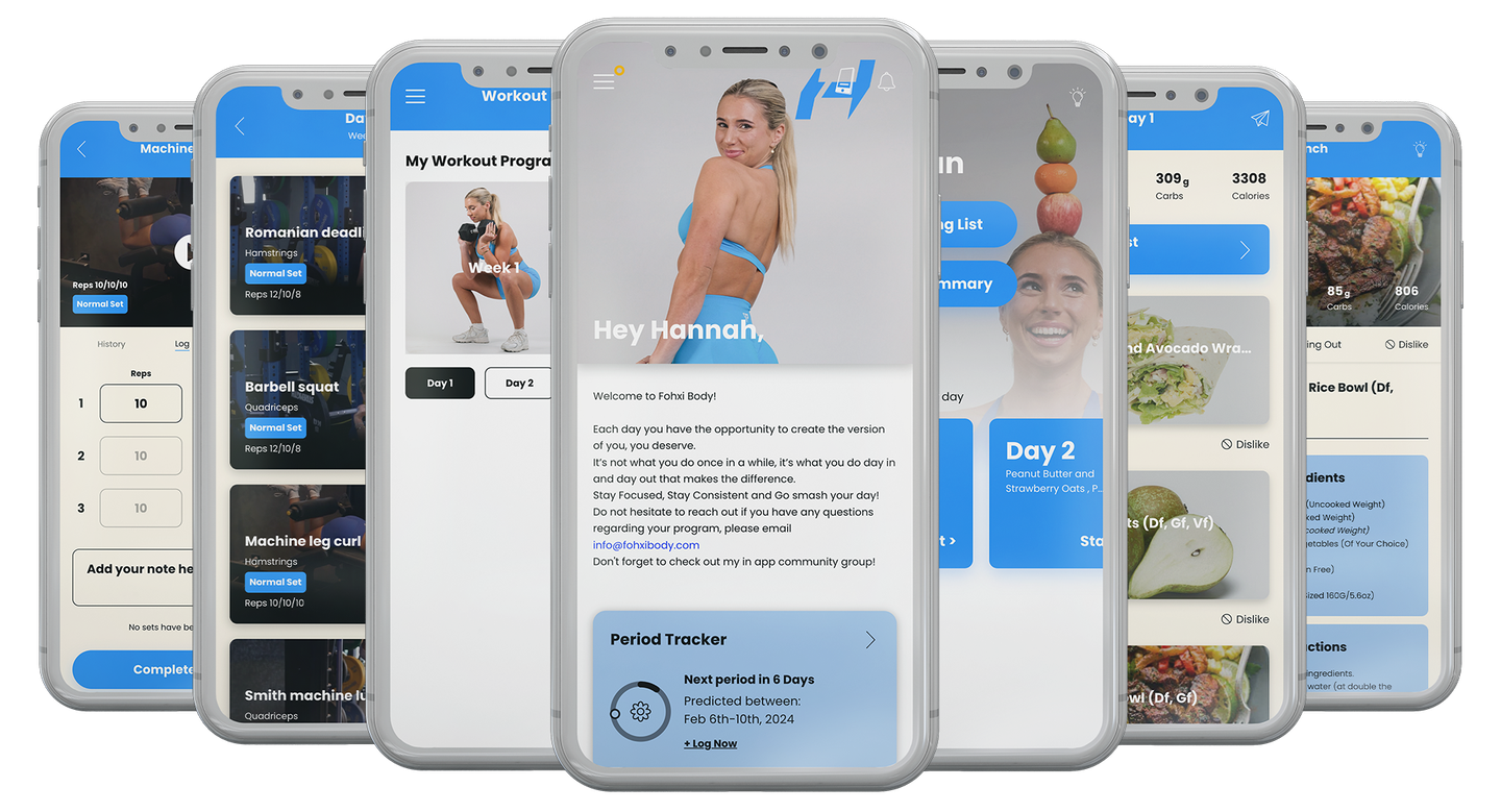 A group of cell phones displaying a workout app.