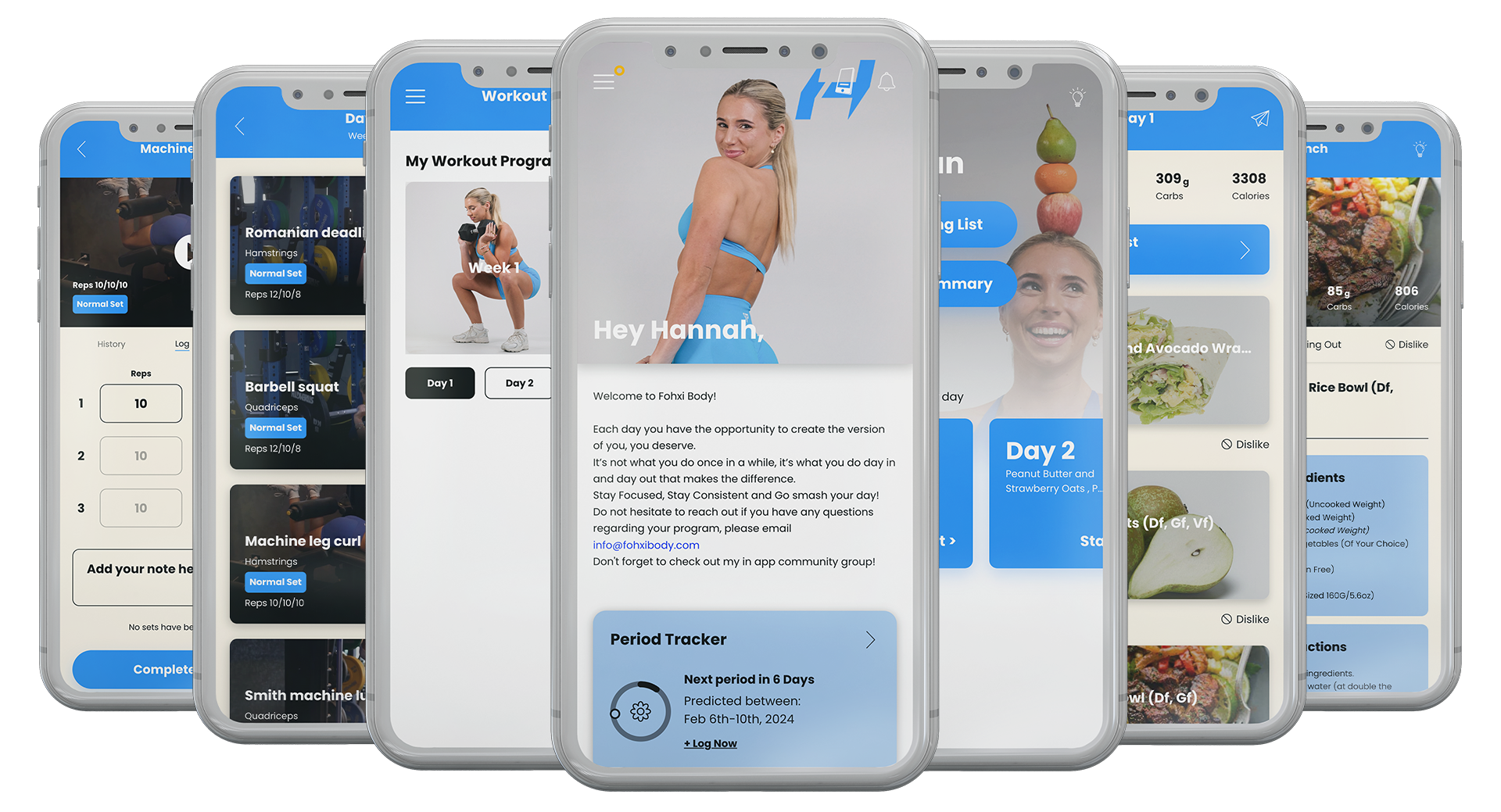 A group of cell phones displaying a workout app.