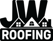 Black and white JW Roofing logo with a house icon.