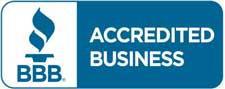 A blue and white sign that says `` accredited business ''.