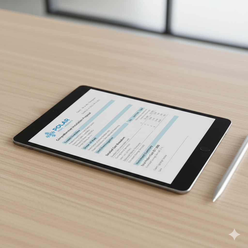 Tablet displaying a form on a wooden desk with a stylus.