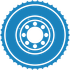 A blue circle with a white circle in the middle on a white background.