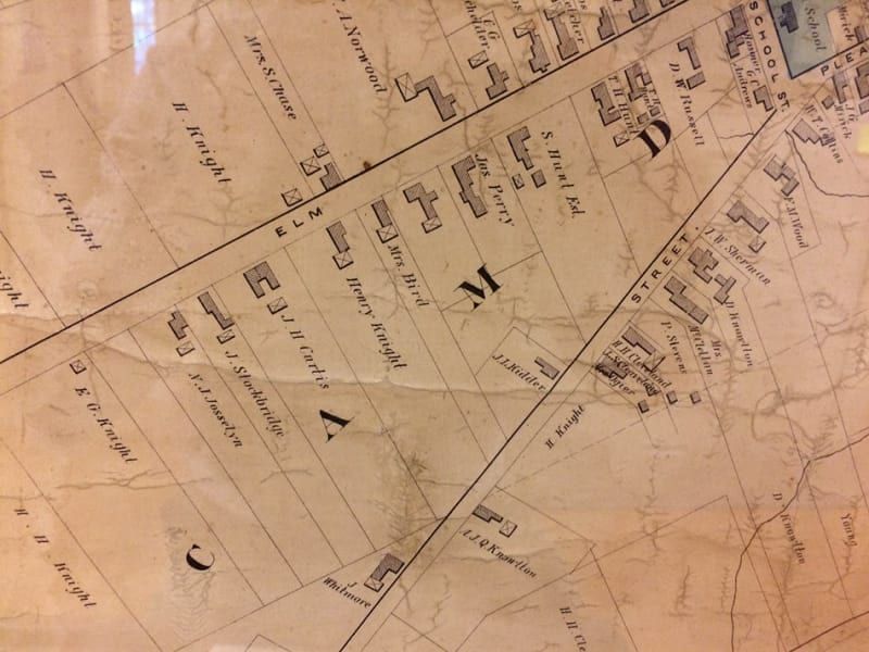 A map of a residential area with a few houses on it