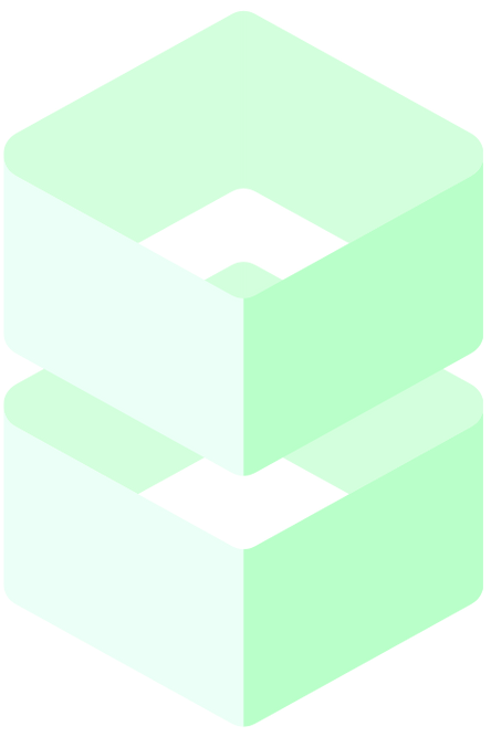 A light green, minimalist icon showing two stacked, hollow isometric cubes.