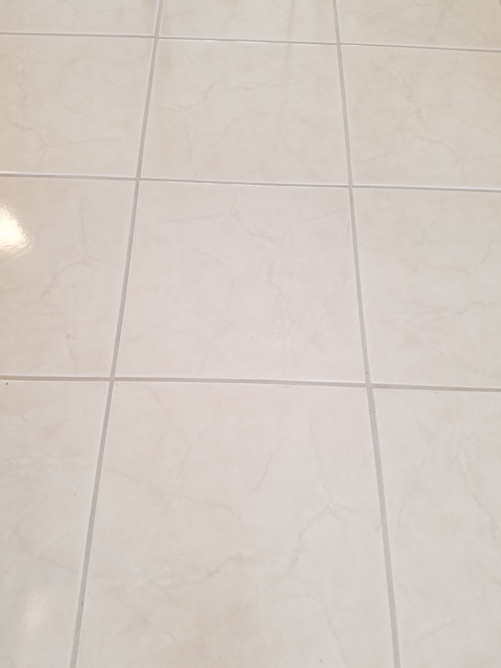 A close up of a tiled floor with white grout.