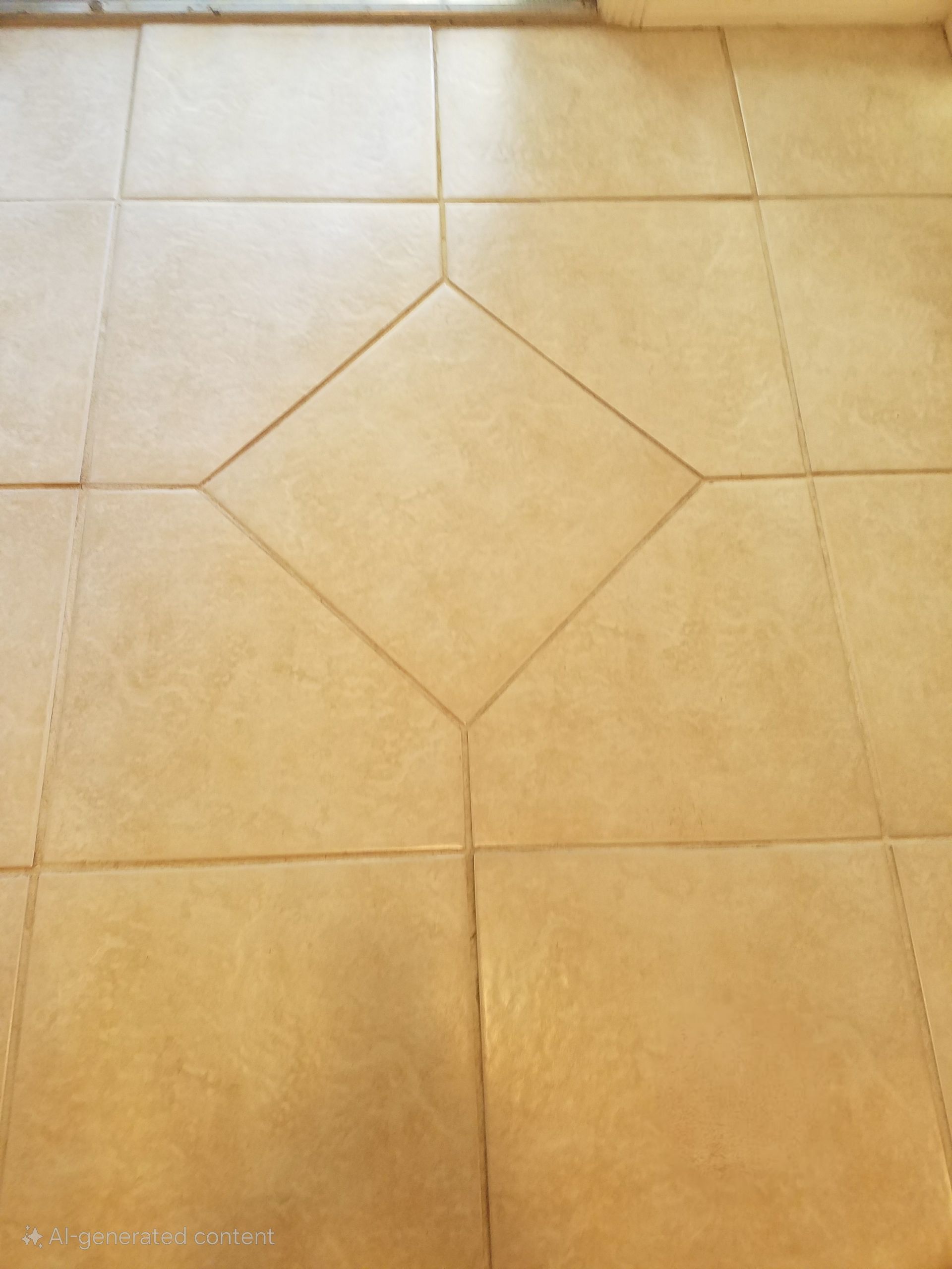 A white tile floor with a checkered pattern