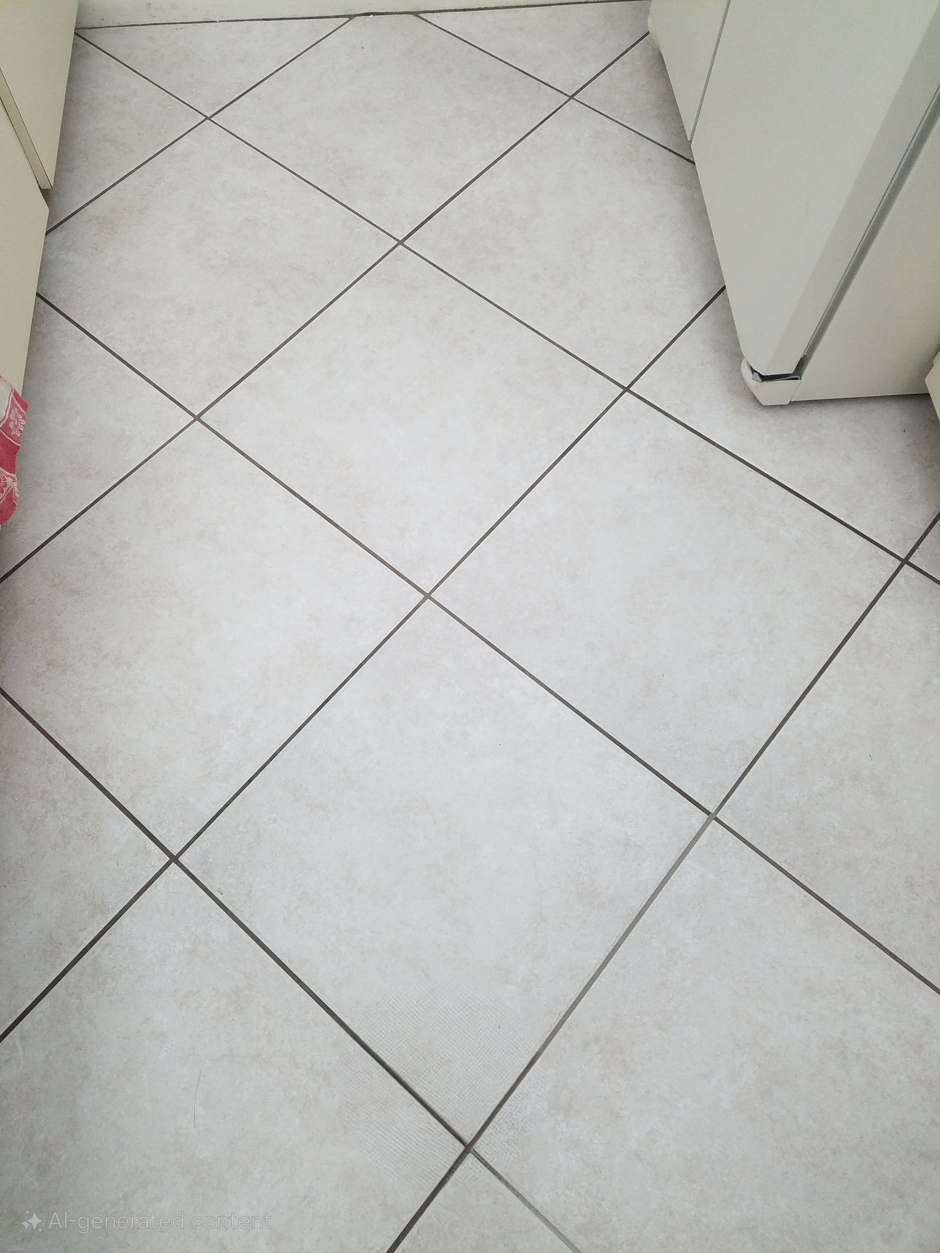 A white tile floor with a checkered pattern