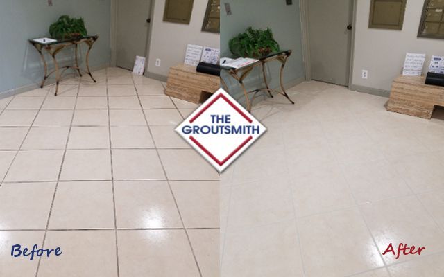  grout color sealing to floor tile, restoring uniform color and protecting against future staining”