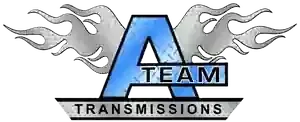 A-Team Transmissions logo with a blue A, silver flames, and black text on a gray banner