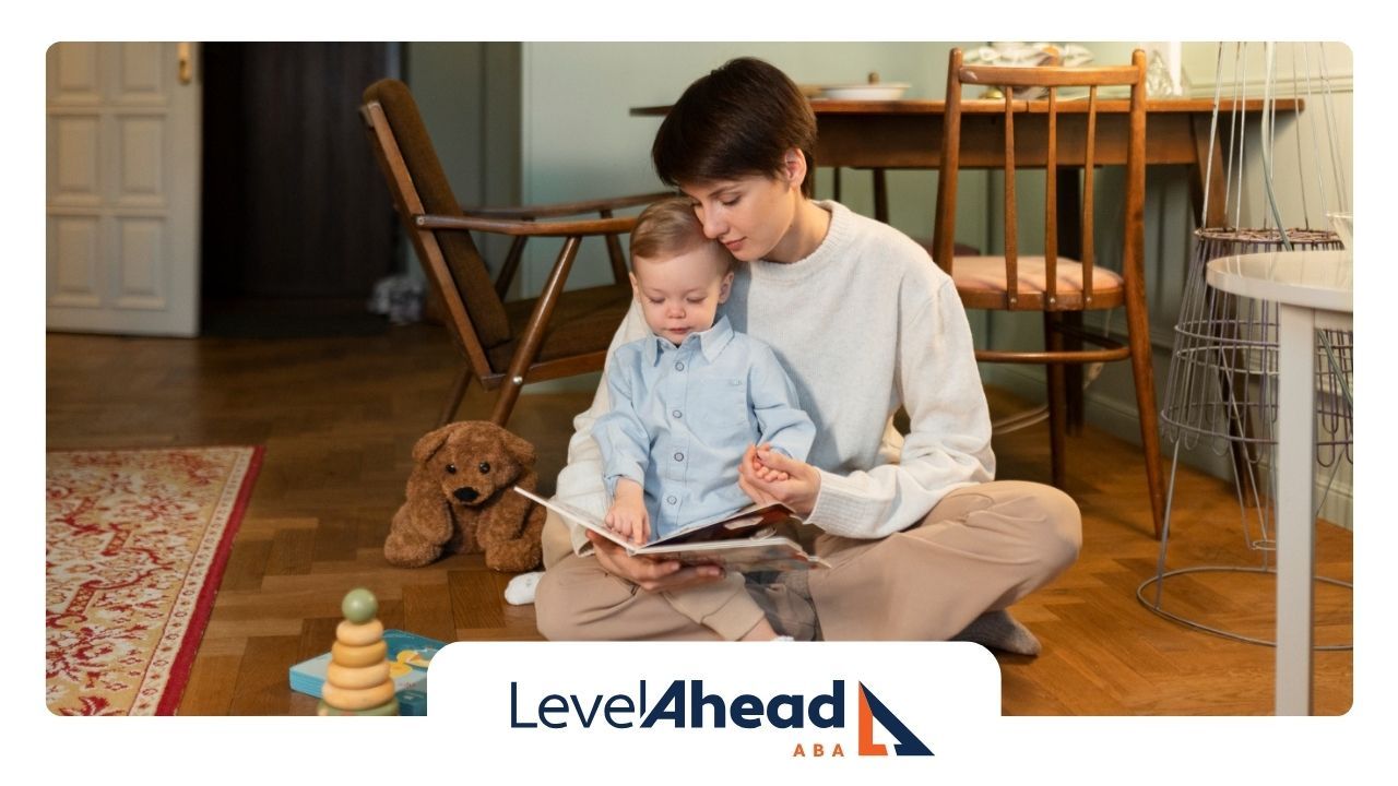 A mother reading a book with her toddler who has been showing signs of autism.