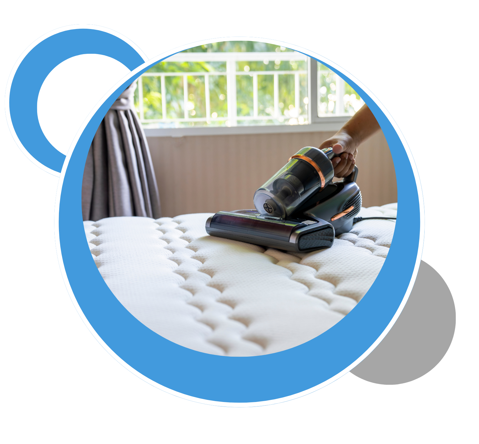A person is cleaning a mattress with a vacuum cleaner. A person is cleaning a mattress with a vacuum cleaner.