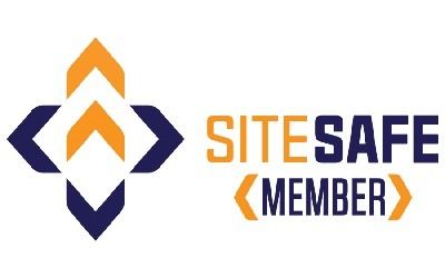 A blue and orange logo for a sitesafe member.