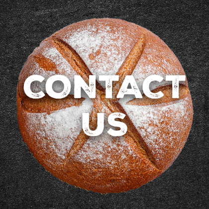 A loaf of bread with the words `` contact us '' written on it