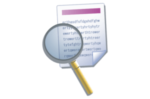 Magnifying glass over a document.