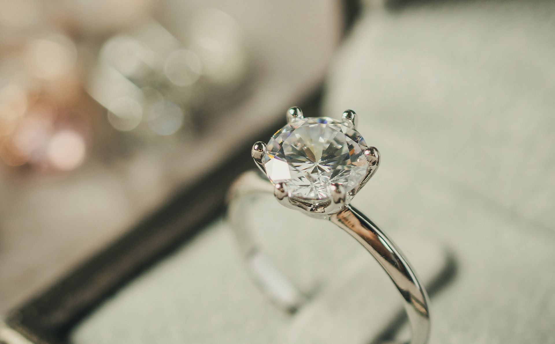 Diamond engagement ring in a box.