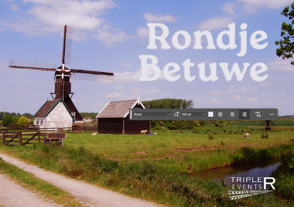 Een Nederlandse windmolen in een groen veld met de woorden