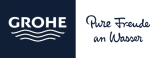 A blue and white logo for grohe pure freude an wasser.