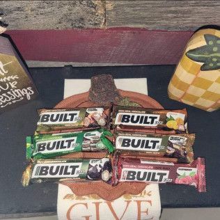 A bunch of built bars are sitting on a table.