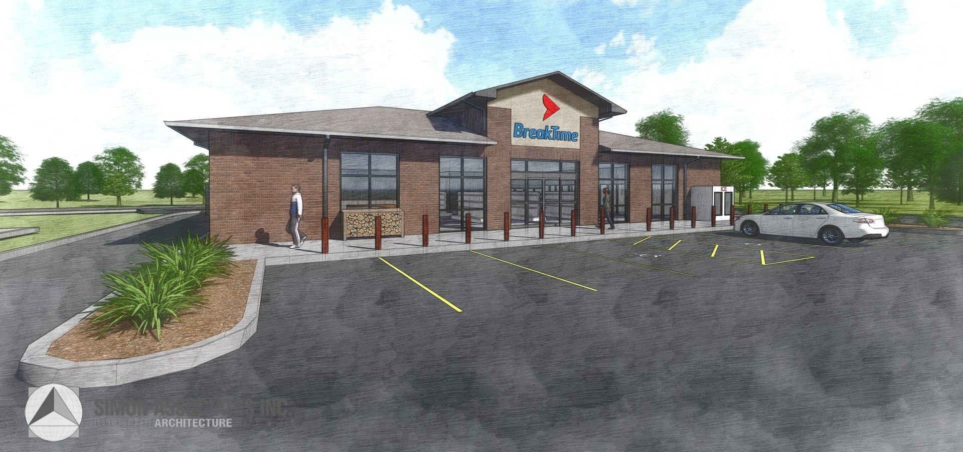 An Architectural Rendering of a Break Time Gas Station in Springfiled, MO by SAI Architecture.