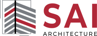 SAI Architectures Logo in Gray, Red and Black. A Columbia, MO Architecture Firm.