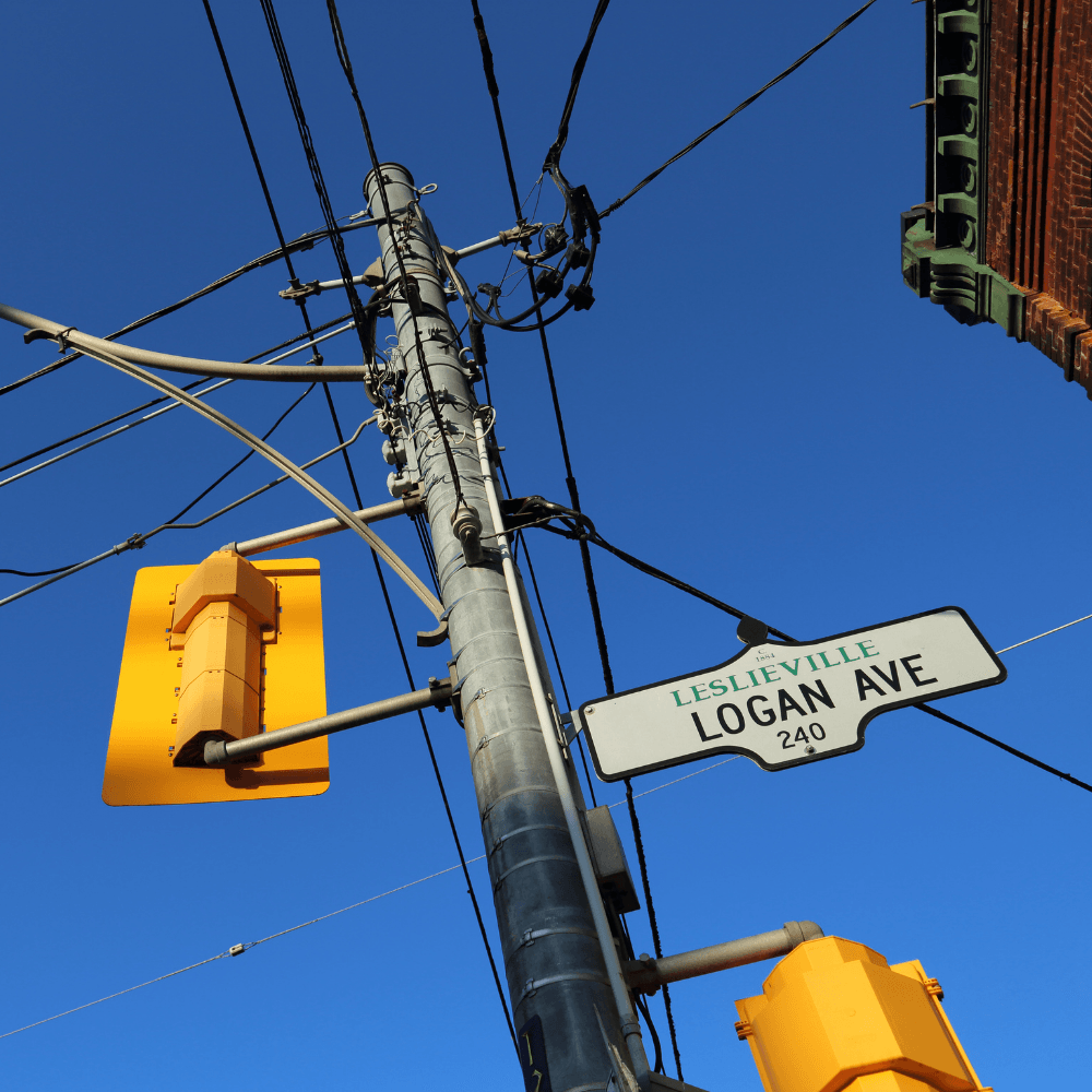 Logan Avenue street sign in Leslieville