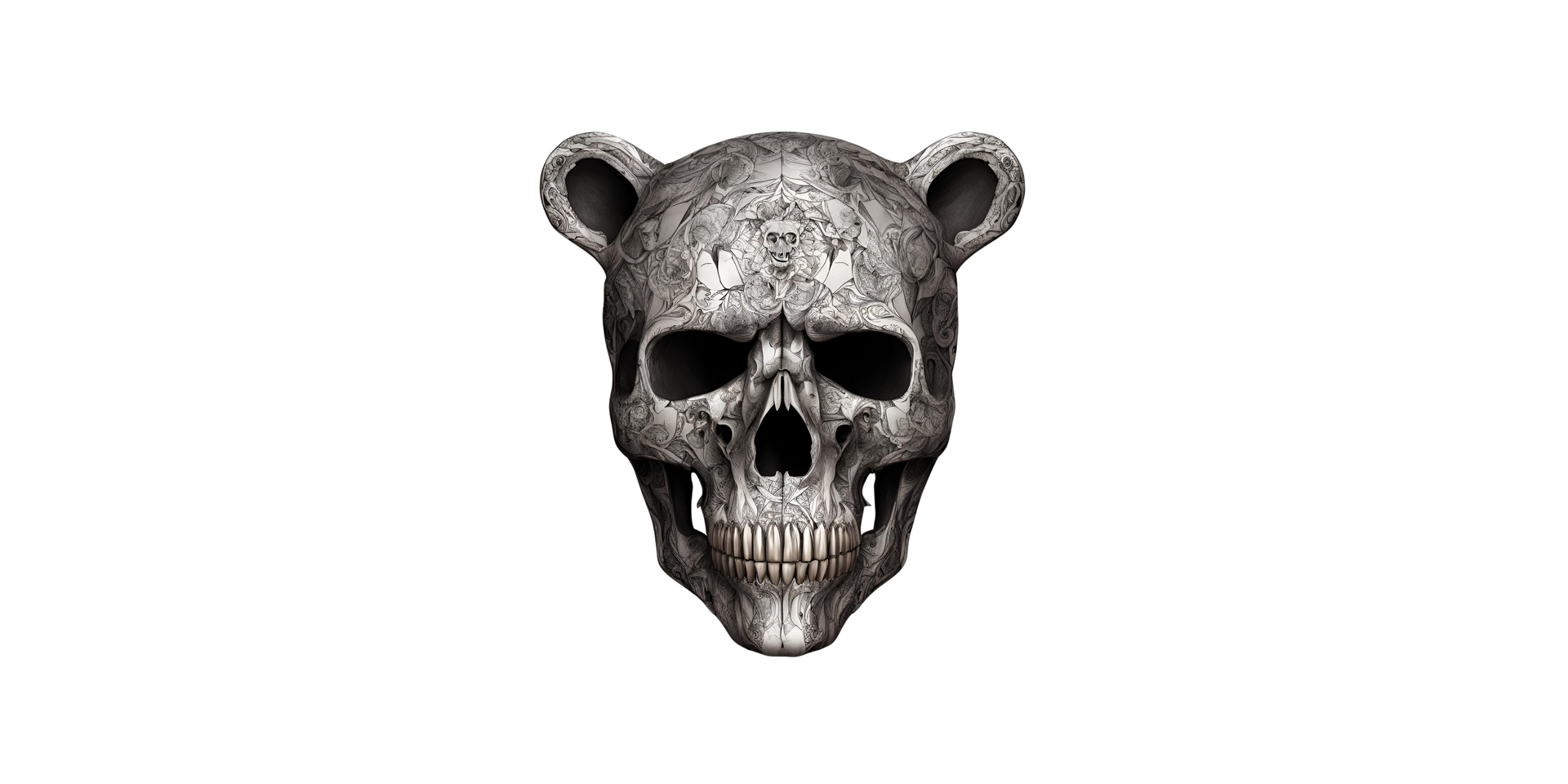 A skull with bear ears on a white background.