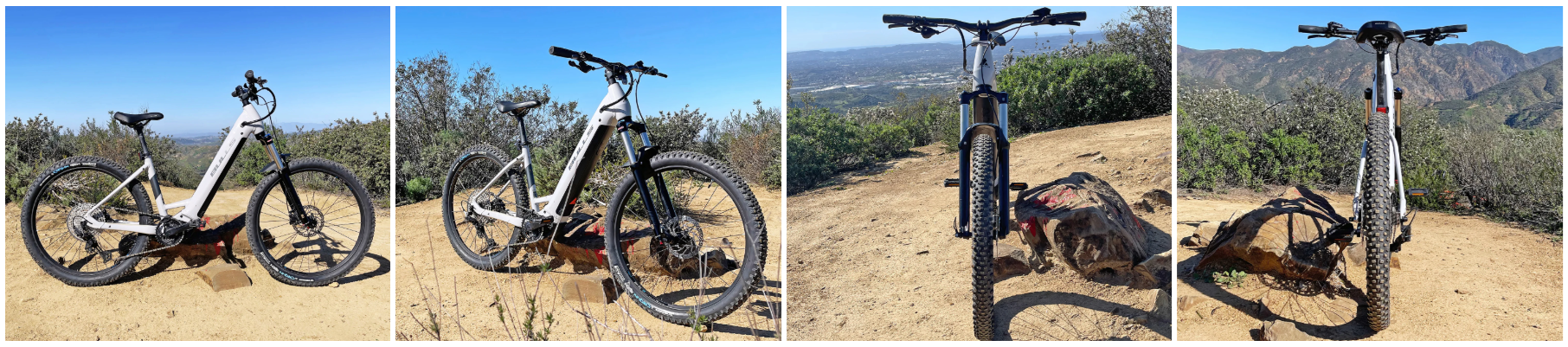 A bicycle is sitting on top of a dirt hill.