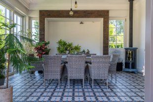 Home dining area with stencil concrete patterns installed by the pro and expert concreters in Wanneroo and Perth WA.