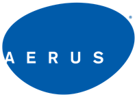 Blue oval Aerus logo with white text on a white background