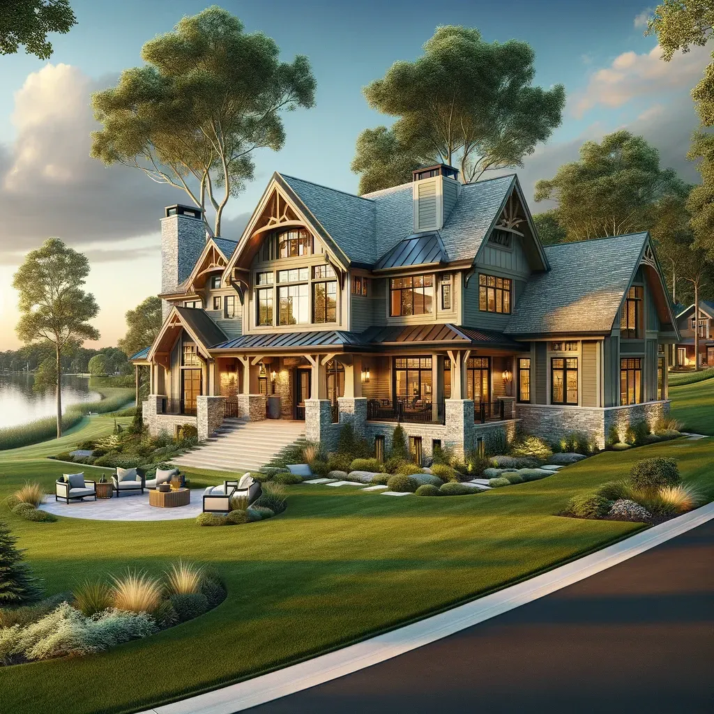 An artist 's impression of a large house with a lot of windows