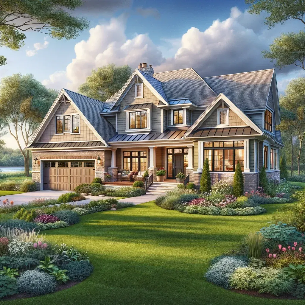 An artist 's impression of a large house with a lot of windows