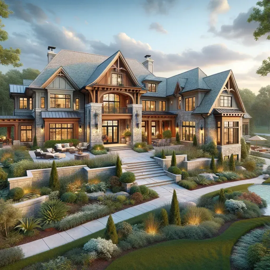 An artist 's impression of a large house with a lot of windows