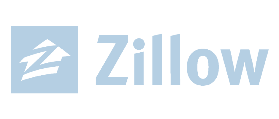The logo for zillow is a blue square with a white arrow.
